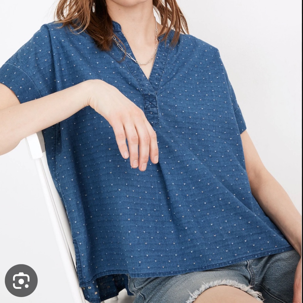 Madewell Lakeline Popover Shirt in Rainbow Heart, size L